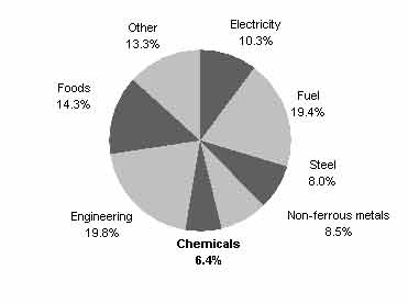 Structure of Russian industrial production by sectors in 2001